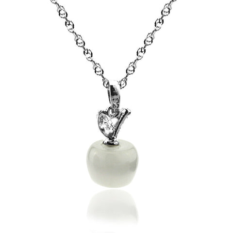 New Style Opal Cat Eye Silver Plated Apple Necklace Pendant for Women Girls 2016 Fashion Long Chain Necklace New Style Opal Cat Eye Silver Plated Apple Necklace Pendant for Women Girls 2016 Fashion Long Chain Necklace