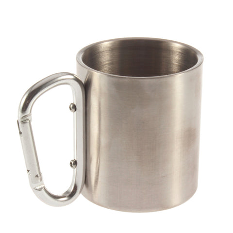 1pc Steel Camping Cup Mug 180ml Traveling Carabiner Aluminium Hook Double Wall Stainless Drop shipping 1pc Steel Camping Cup Mug 180ml Traveling Carabiner Aluminium Hook Double Wall Stainless Drop shipping
