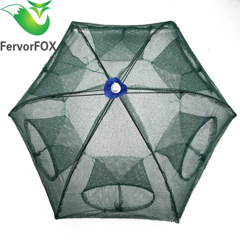 Folded Portable Hexagon 6 Hole Automatic Fishing Shrimp Trap Fishing Net Fish Shrimp Minnow Crab Baits Cast Mesh Trap