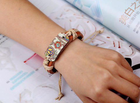 New Arrival Bracelet Heat Transfer Peace Sign Genuine Leather Weave In Hand Bracelet&Bangles Jewelry Wholesale&Retail