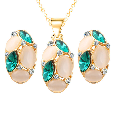 Classic Ruili Crystal Necklace Earrings  Oval Shape Design New Fashion Jewelry Sets for Wedding Gift Wholesale - maciej-store