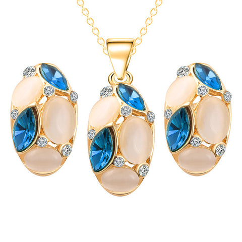 Classic Ruili Crystal Necklace Earrings  Oval Shape Design New Fashion Jewelry Sets for Wedding Gift Wholesale