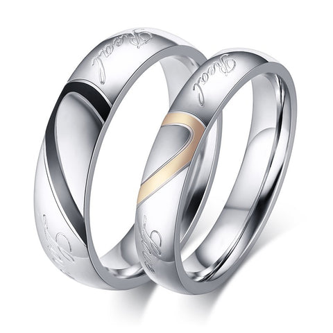 Couple Rings for Men Women Hot Sale Simple Titanium Steel Heart Shape Wedding Finger Ring Romantic Jewelry