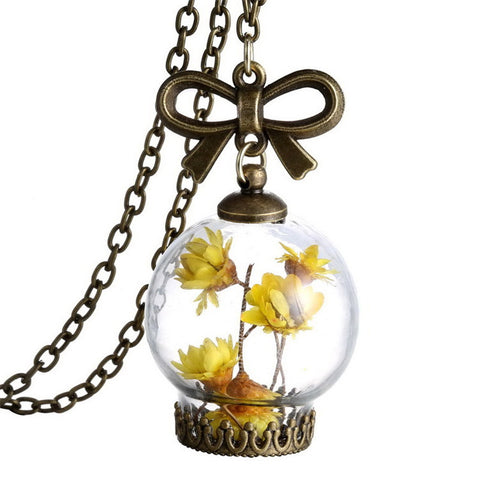 European Style Creative Fashion Jewelry Romantic Glass Necklace Dried Wild Flowers Glass Necklace - maciej-store