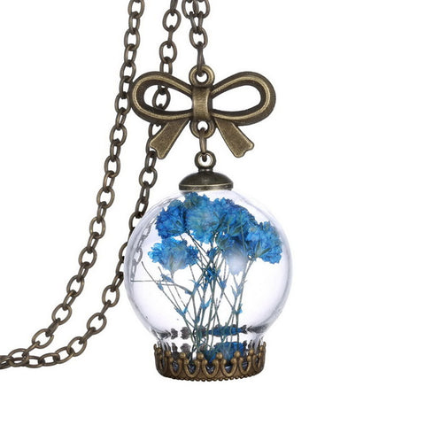 European Style Creative Fashion Jewelry Romantic Glass Necklace Dried Wild Flowers Glass Necklace