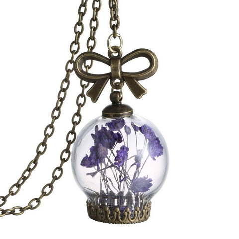 European Style Creative Fashion Jewelry Romantic Glass Necklace Dried Wild Flowers Glass Necklace - maciej-store