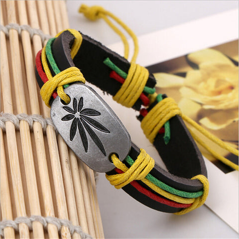 Hiphop Style Women Men Leather Maple Leaf Bracelet Wristband Jamaican Reggae Fashion Jewelry Bracelet