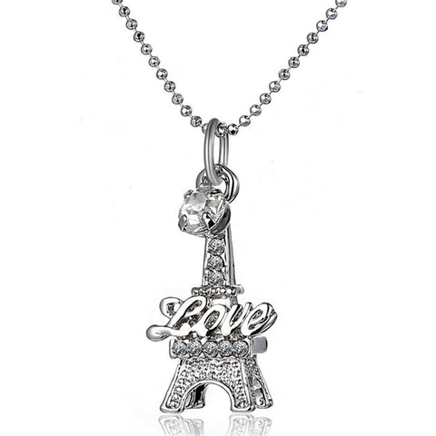 Eiffel Tower Clavicle Necklace engraved with Love Word  Women's Wedding Present Pendants