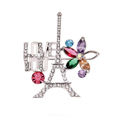 European Style Rhinestone Brooch For Women Gift Romantic Crystal Paris Eiffel Tower Brooch - maciej-store