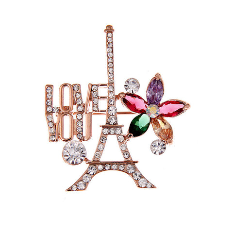 European Style Rhinestone Brooch For Women Gift Romantic Crystal Paris Eiffel Tower Brooch