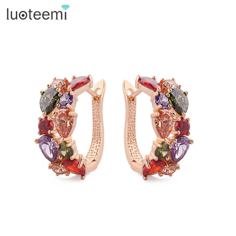 LUOTEEMI Hot Selling Mona Lisa Multicolour AAA Cubic Zirconia Fashion Earrings for Women Girl Christmas Gift Brincos Jewelry