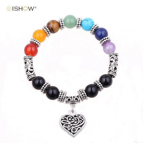 New heart pendant Chakra bracelets for Women Man bracciale uomo tiger eye bracelet natural stone charm bracelet men hombre gift - maciej-store