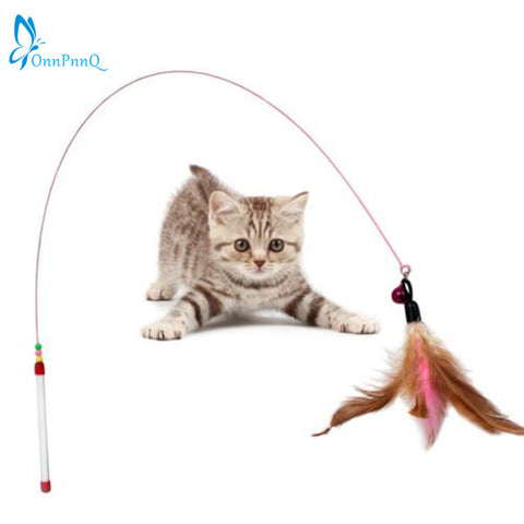 OnnPnnQ Funny Cat / Kitten Pet Teaser Feather Wire Chaser Pet Toy Wand Beads Play NEW