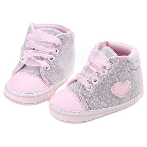 0-18M Baby Girls Shoes Canvas Baby Shoes First walker Sneaker Anti-slip Soft Sole Toddler girls Dot shoes Pink Grey - maciej-store