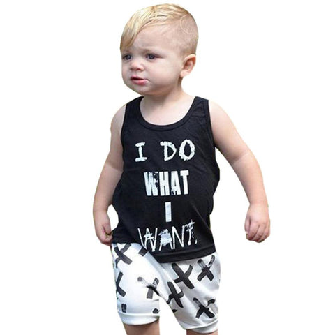 Two piece set Newborn Baby Boys set Black T-shirt Tops+White Cross Print Shorts Outfits Clothes clothing sets Summer Drop ship