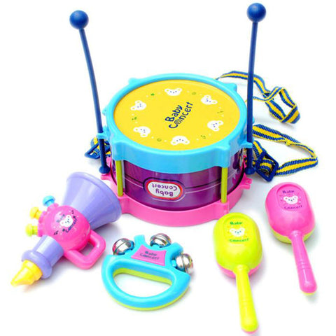 Baby Kids Musical toy 5pcs Kids Baby Roll Drum Musical Instruments Band Kit Children Toy Gift