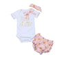 3 pcs set Newborn Baby set Girls Print Romper Jumpsuit Clothes Outfit Suit Set Costume baby romper girls clothes set + headband