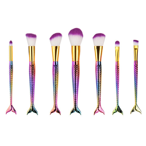 Unicorn Mermaid Makeup Brushes 7pc Fish tail Foundation Brush Portable Makeup Brush Cosmetic Tools Eyeshadow Mermaid brush #601 - maciej-store