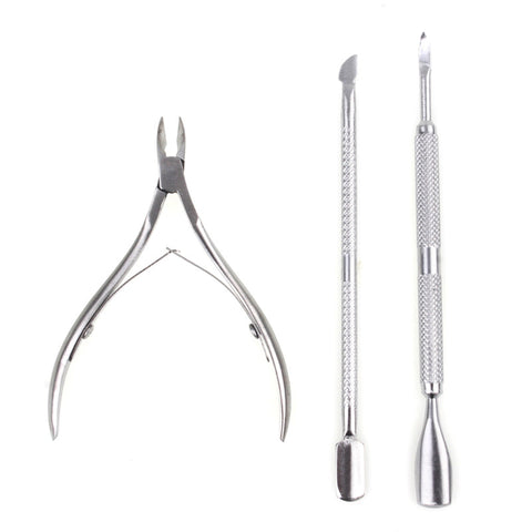 3Pcs/Lot Stainless Steel Nail Cuticle Set Pusher Spoon Remover Cutter Nipper Clipper Nail Polish Tools For Manicure