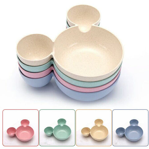 Cartoon baby food set Mickey Wheat Straw baby dish Children 's Rice Bowl Plate Sub - plate Plate Baby  bowl baby kids - maciej-store